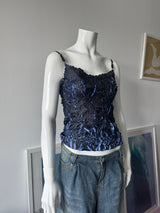ORIGAMI MAGIC SCARF Black and Blue Crinkle Top
