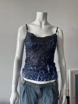 ORIGAMI MAGIC SCARF Black and Blue Crinkle Top