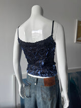 ORIGAMI MAGIC SCARF Black and Blue Crinkle Top