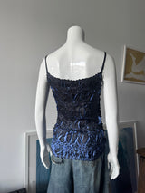 ORIGAMI MAGIC SCARF Black and Blue Crinkle Top