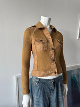 Tan Faux Suede and Wool Sweater Jacket