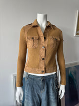Tan Faux Suede and Wool Sweater Jacket