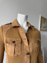 Tan Faux Suede and Wool Sweater Jacket