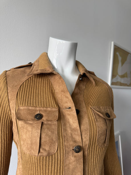 Tan Faux Suede and Wool Sweater Jacket