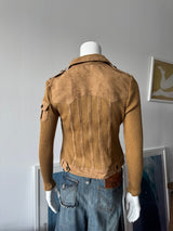 Tan Faux Suede and Wool Sweater Jacket