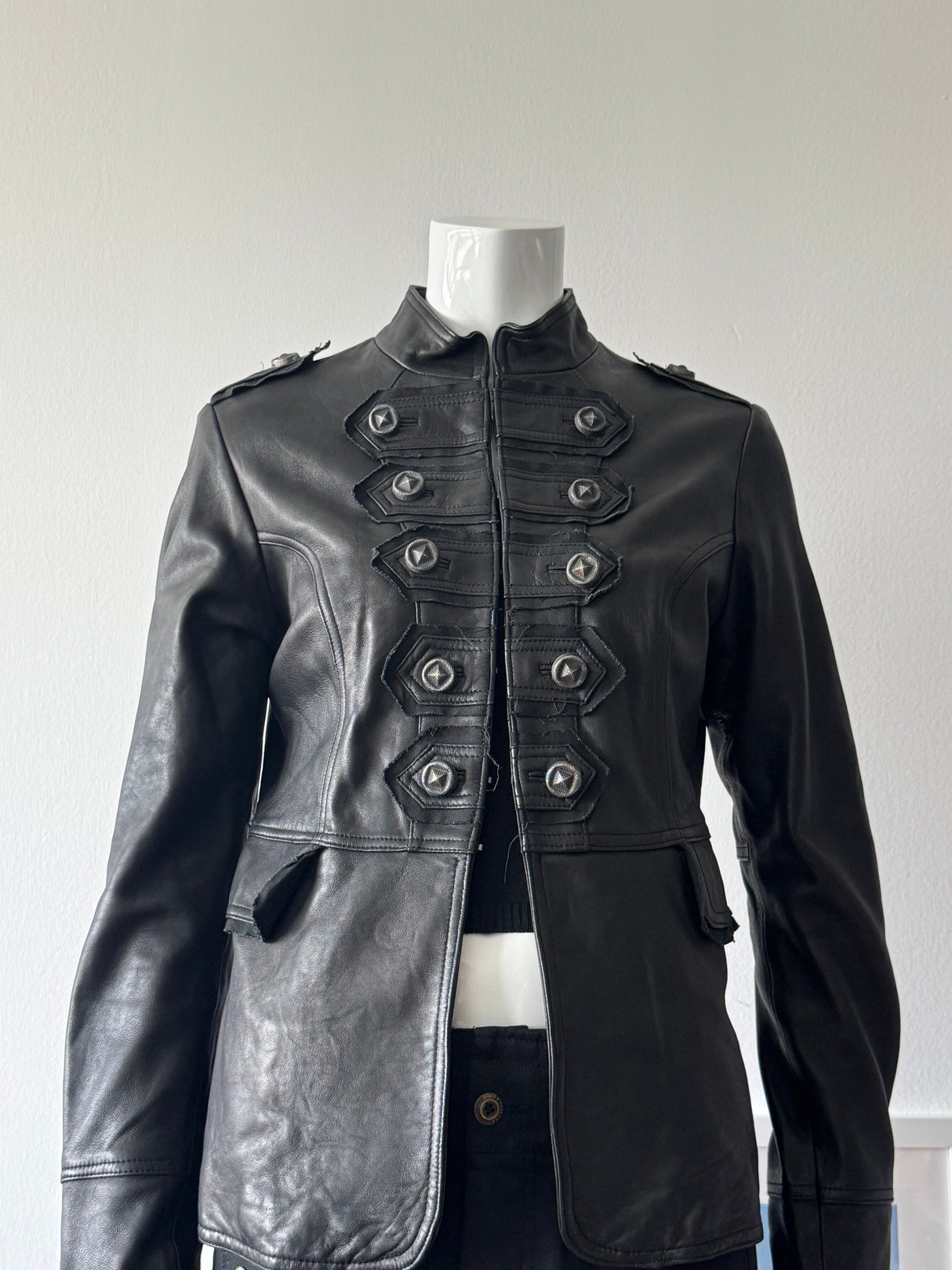 MISS ME Black Military Leather Jacket