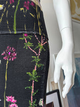 Black Floral Beaded Crinkle Midi Skirt