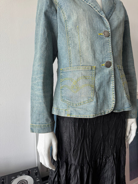 BLUE. Washed Denim Blazer Jacket