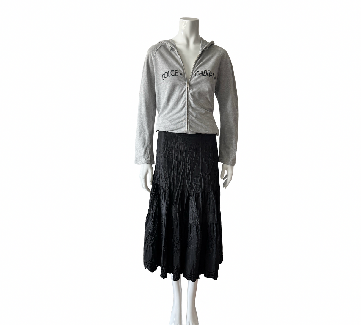 VERTIGO Black Crinkle Beaded Midi Skirt