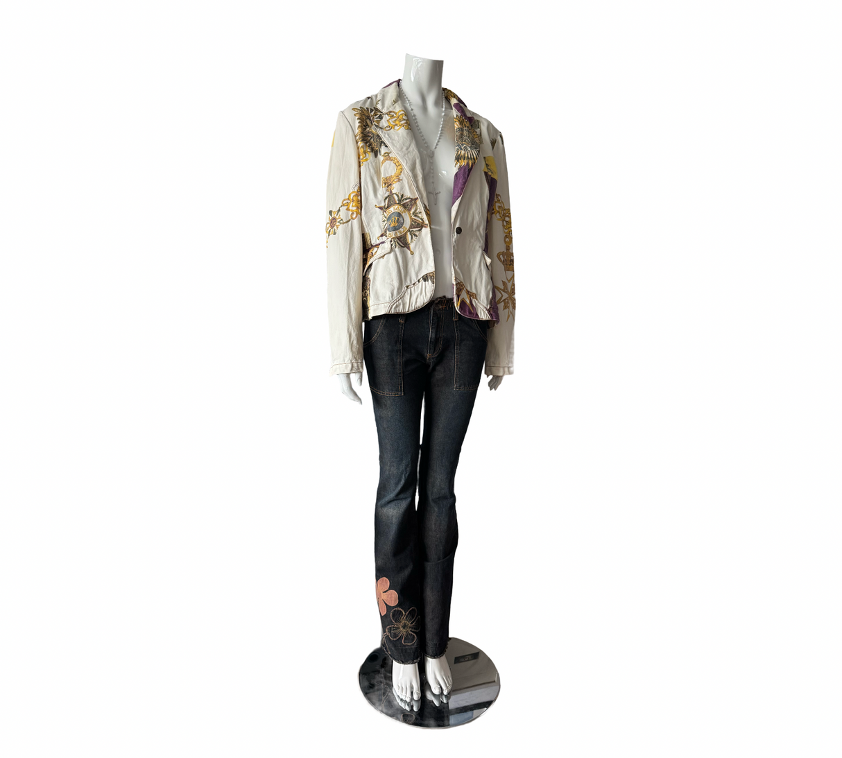 MORGAN DE TOI Dark Flare Jeans with Floral Embroidery