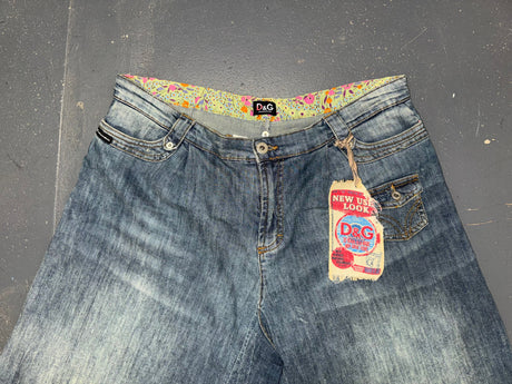 DOLCE & GABBANA Washed Denim Wide Leg Shorts