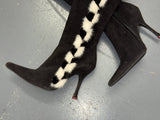 ESCADA Black Suede Knee High Boots with Fur Sz 36