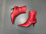 BANDOLINO Red Ruched Leather Pointed Toe Ankle Boot Sz US 8