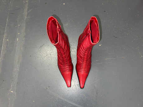 BANDOLINO Red Ruched Leather Pointed Toe Ankle Boot Sz US 8