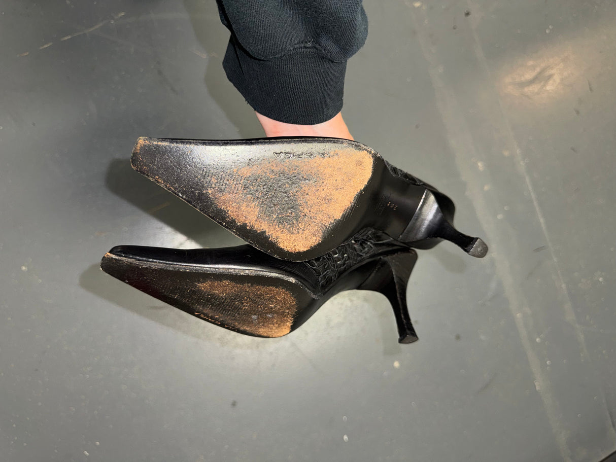 VIA SPIGA Black Leather Heeled Mules US 6