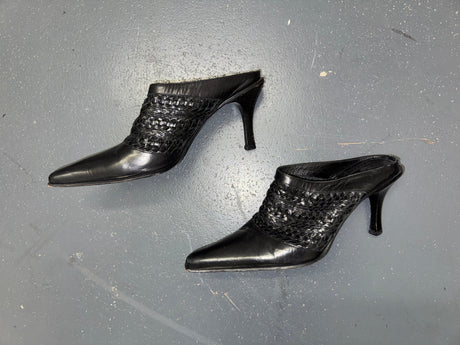 VIA SPIGA Black Leather Heeled Mules US 6