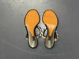 SONIA RYKIEL Silver Chain Leather Wedge Heels Sz 37