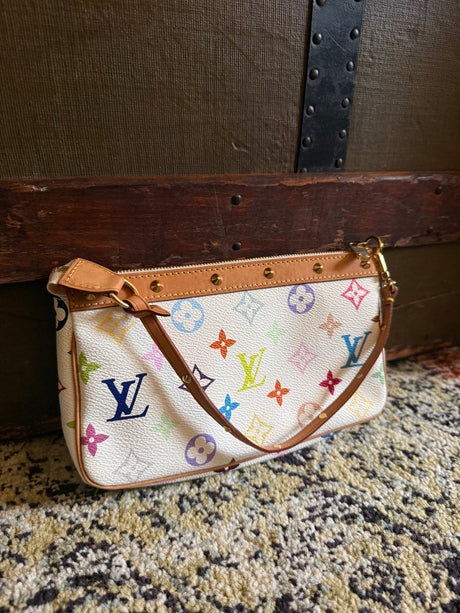 Louis Vuitton Original Takashi Murakami Collab 2000s Authentic White Multi Pochette 