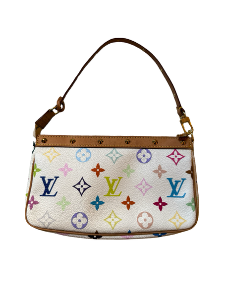 Louis Vuitton Authentic Original Takashi Murakami collaboration Pochette white rainbow color 