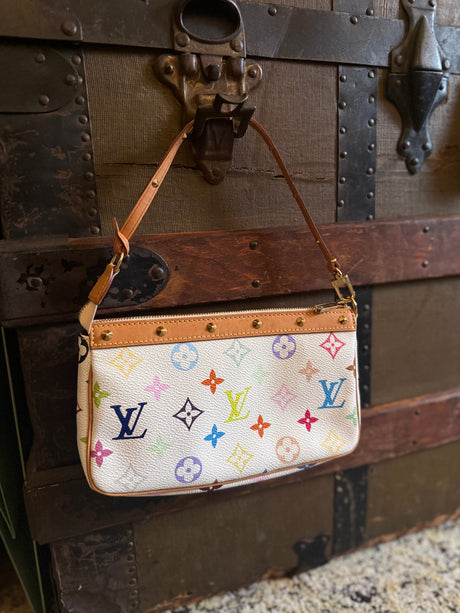LV Takashi Murakami Y2K vintage multi color white pochette authentic