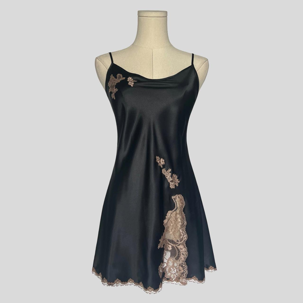 Fairy lace trim slip dress in black
