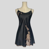 Fairy lace trim slip dress in black