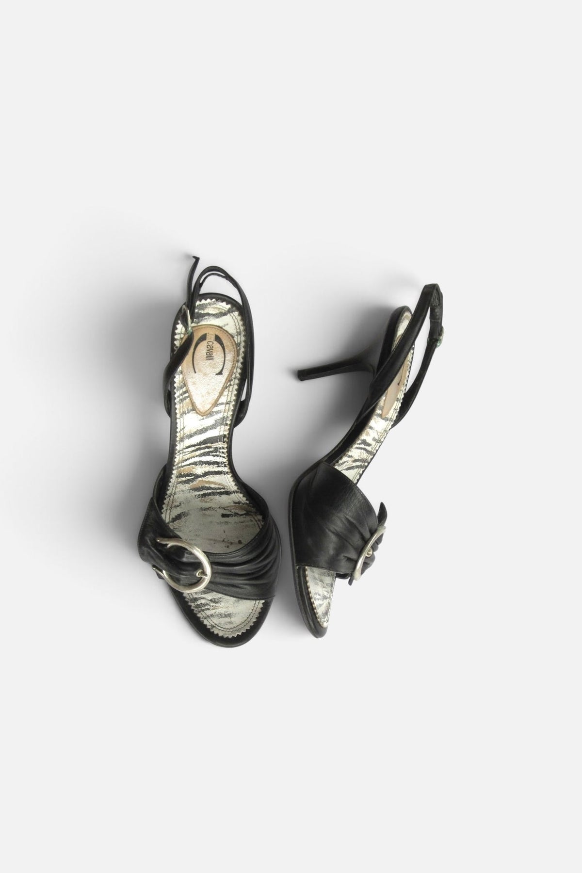 2000s Roberto Cavalli 'Just Cavalli' Black Leather Slingback Heels