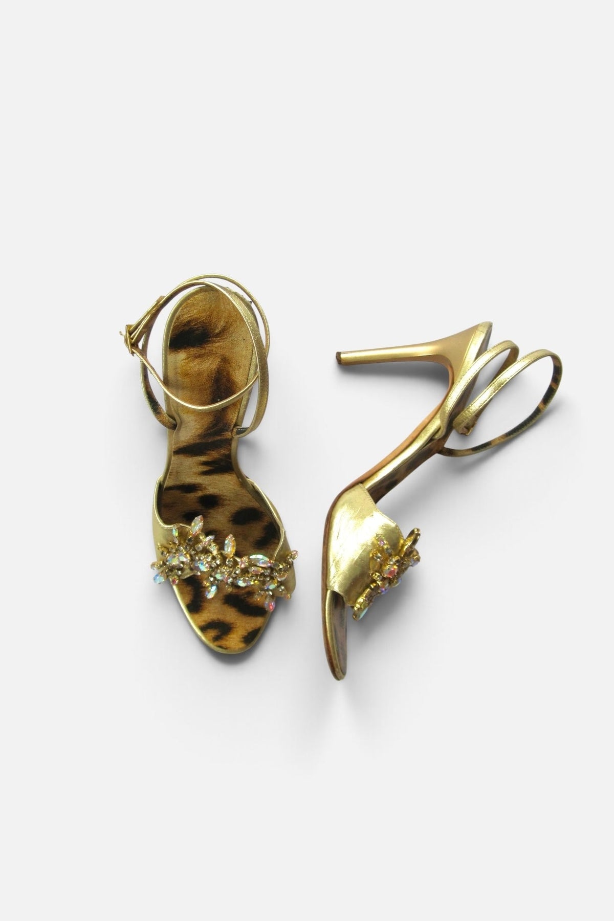 2000s Roberto Cavalli Rare Gold Embellished Crystal Heels