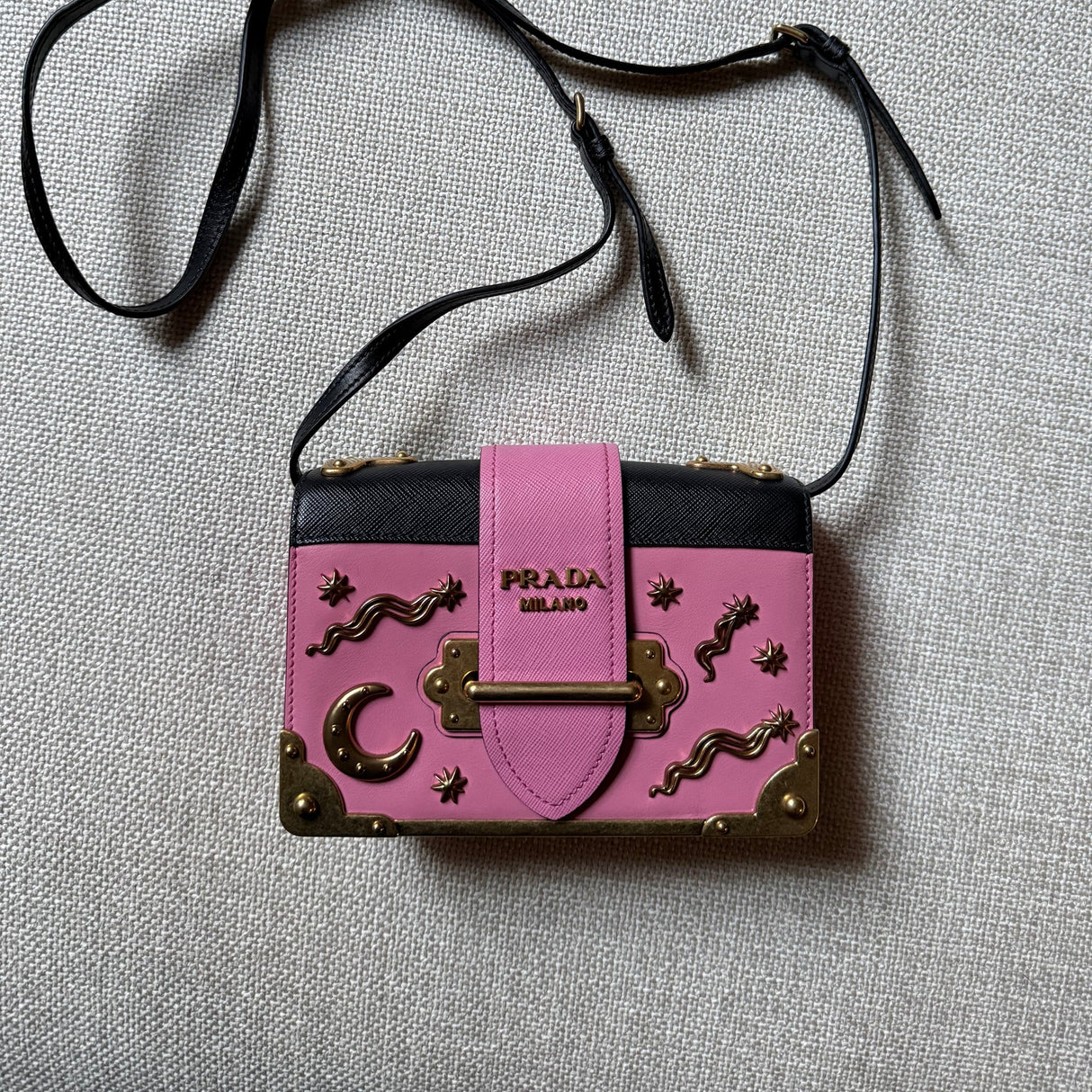 Prada Cahier Astrology Edition Pink authentic gold hardware shoulder bag 