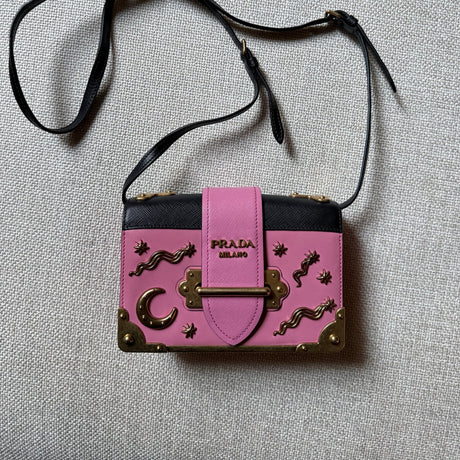 Prada Cahier Astrology Edition Pink authentic gold hardware shoulder bag 