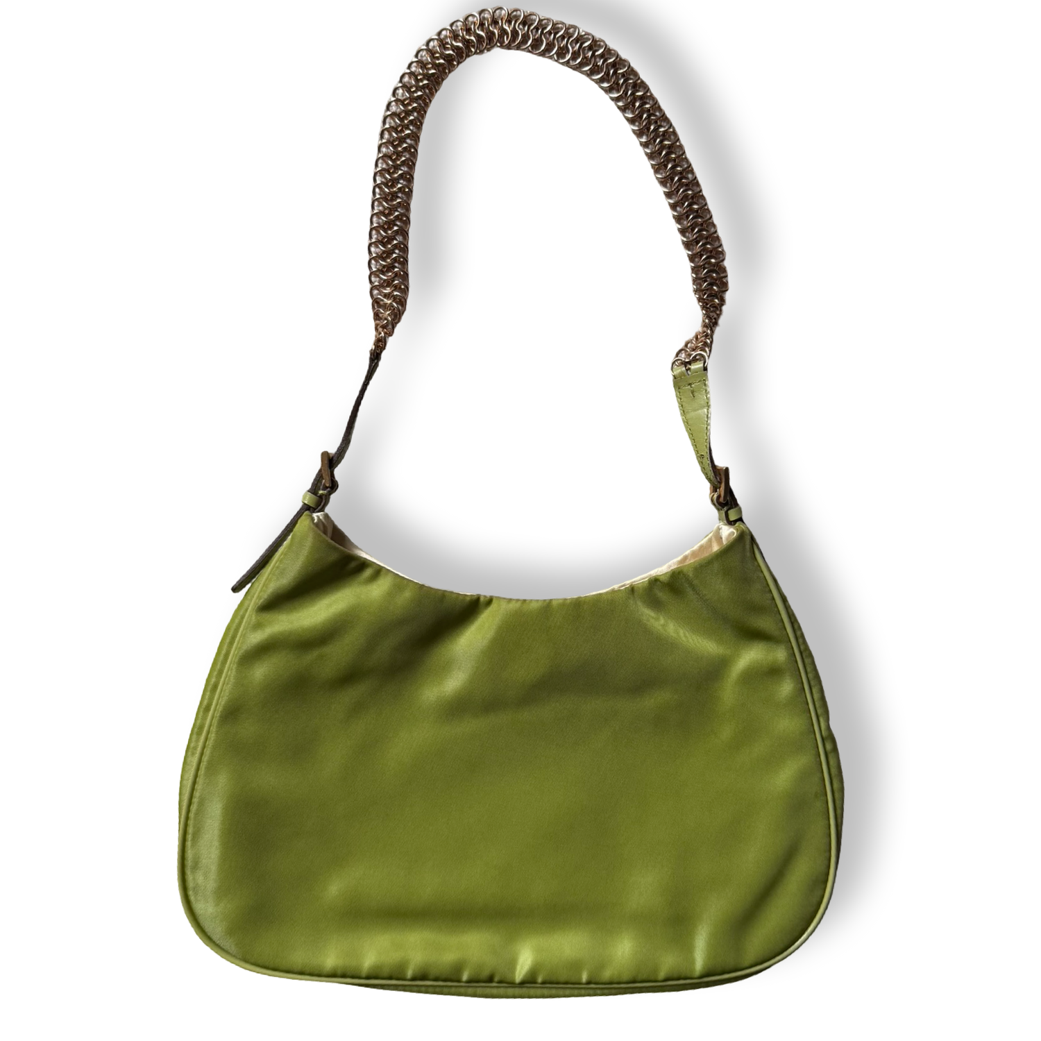 Prada vintage y2k 2000s authentic chain shoulder bag chartreuse green nylon gold hardware