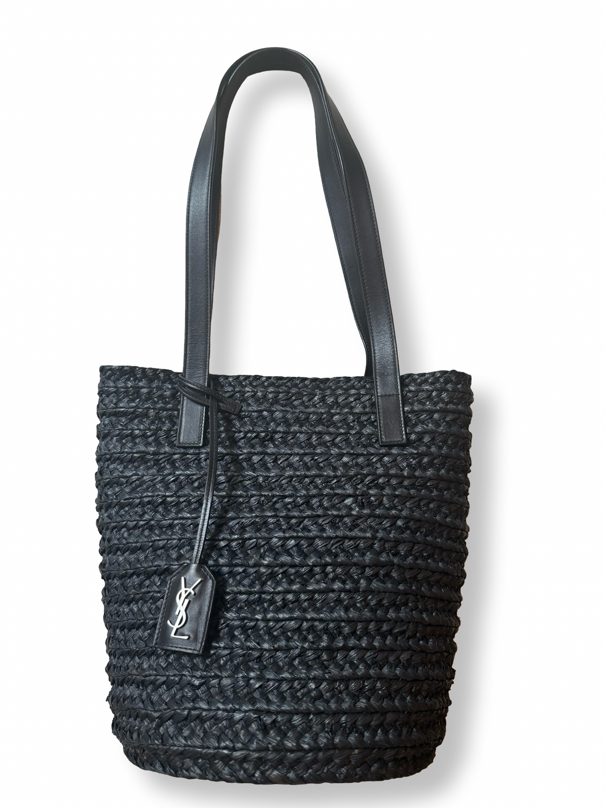 Saint Laurent Panier Raffia Bucket Tote Black