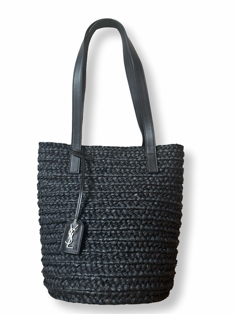 Saint Laurent Panier Raffia Bucket Tote Black