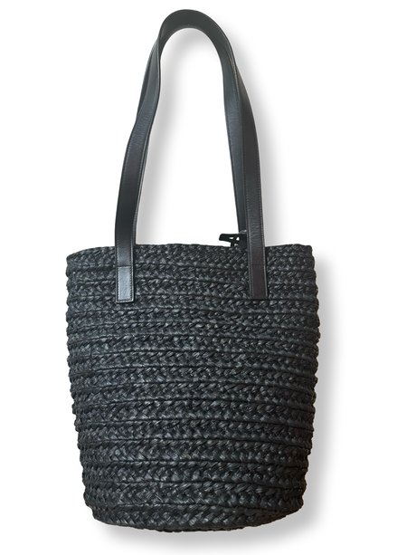 Saint Laurent Panier Raffia Bucket Tote Black