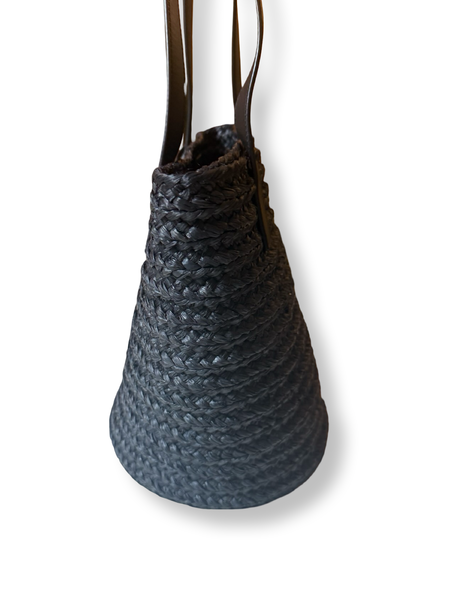 Saint Laurent Panier Raffia Bucket Tote Black