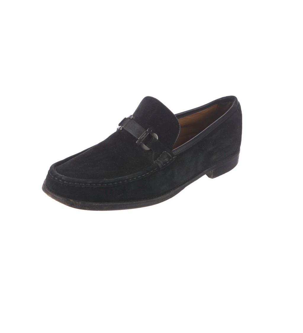 Navy Suede Salvatore Ferragamo Loafers