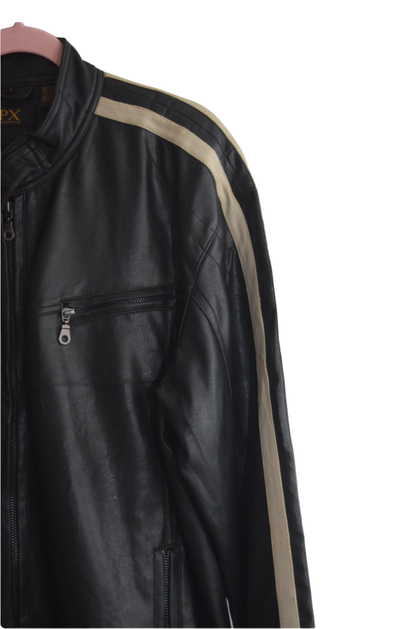 Leather Jacket with White Racing Stripe Detail