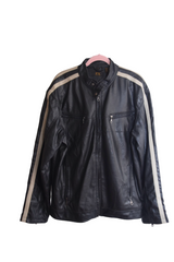 Leather Jacket with White Racing Stripe Detail