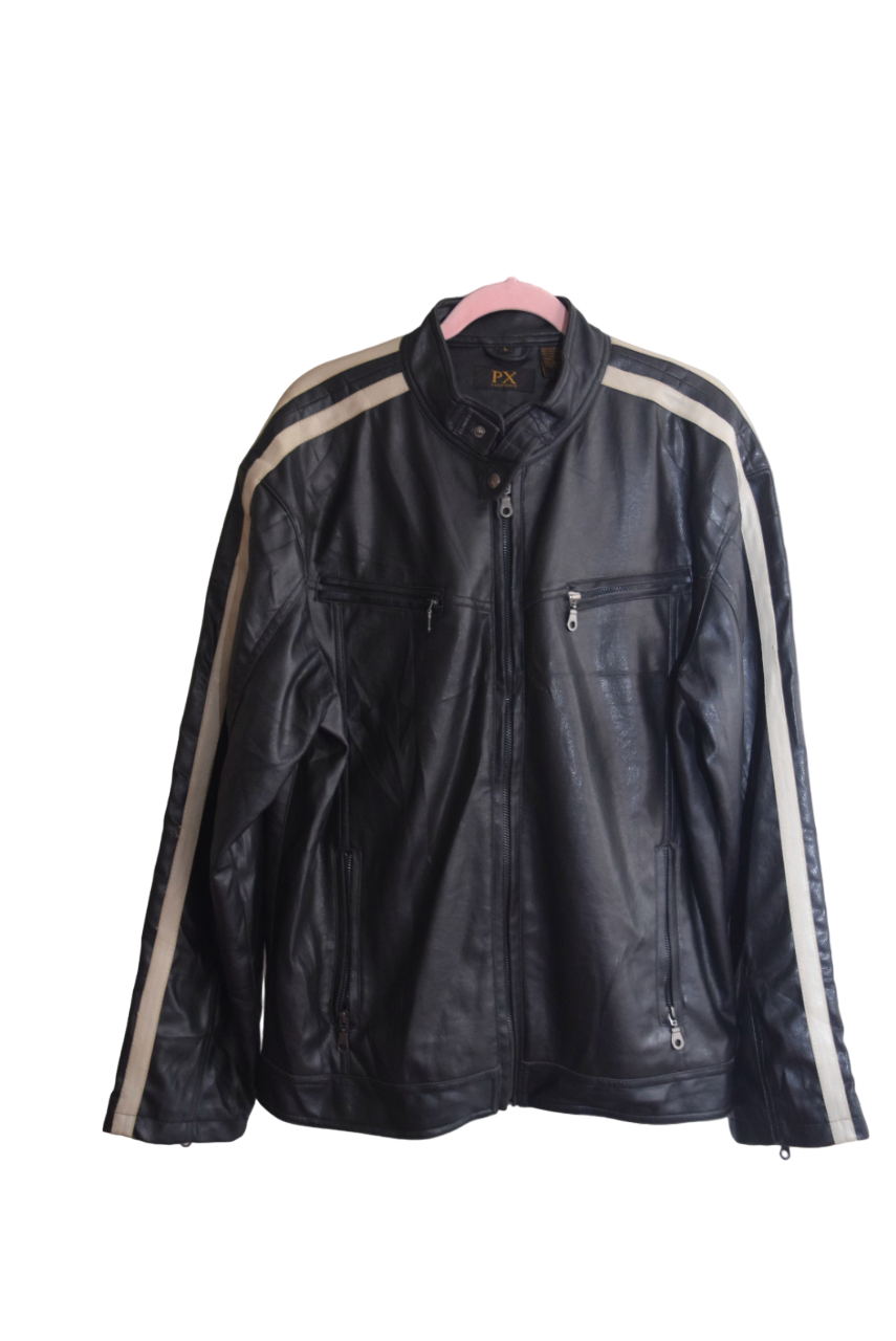 Leather Jacket with White Racing Stripe Detail