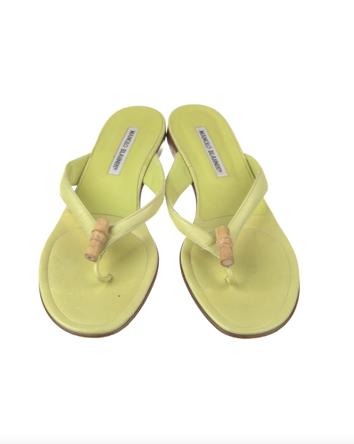 Manolo Blahnik Green Bamboo Flip Flops