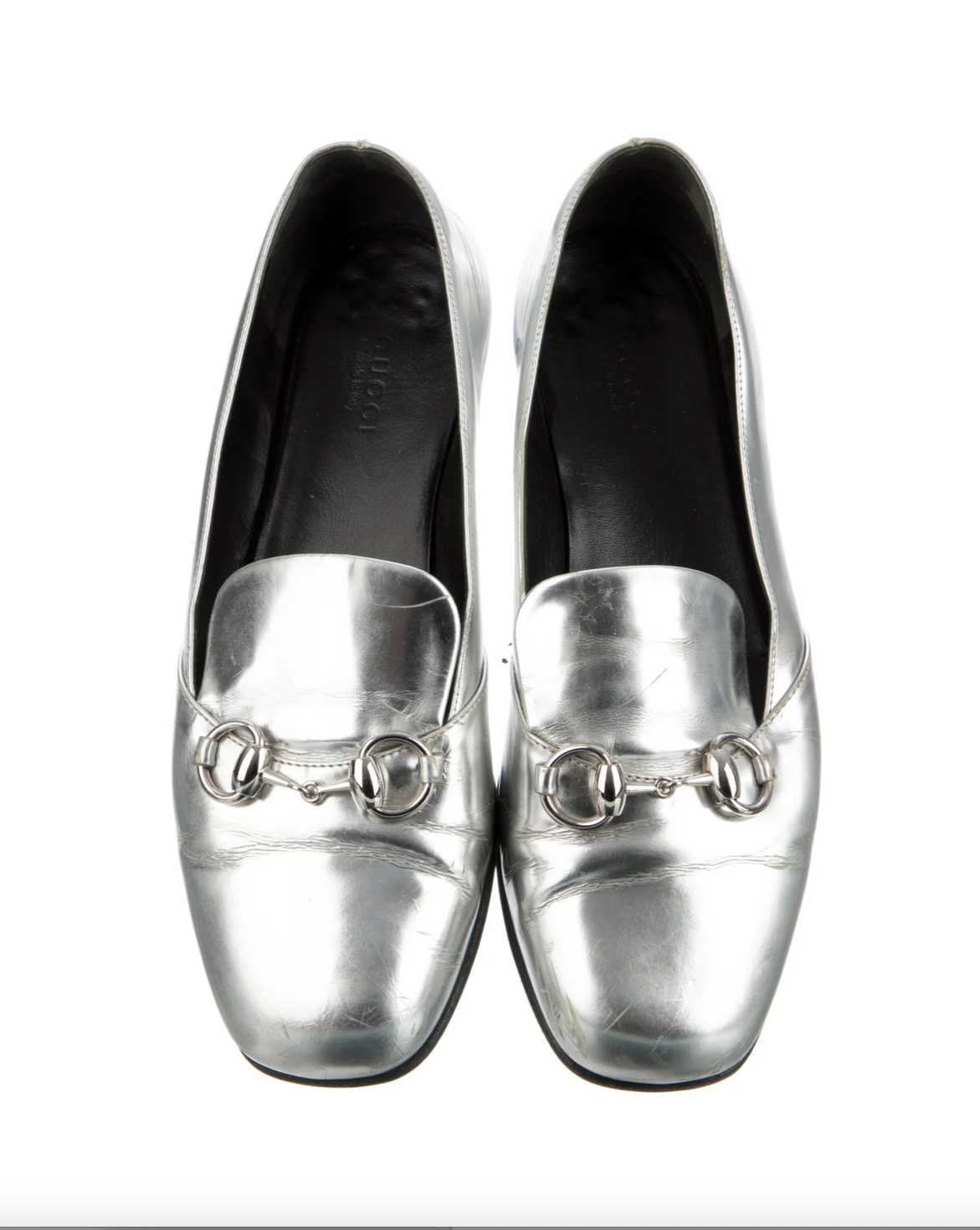 Silver Gucci Horsebit Accent Loafers