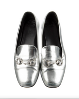 Silver Gucci Horsebit Accent Loafers