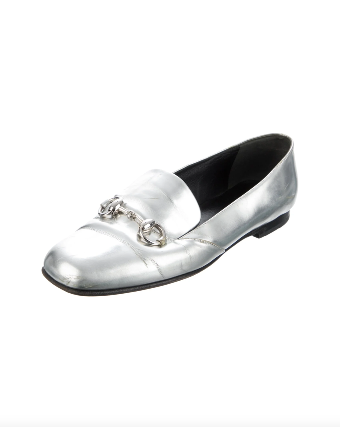 Silver Gucci Horsebit Accent Loafers