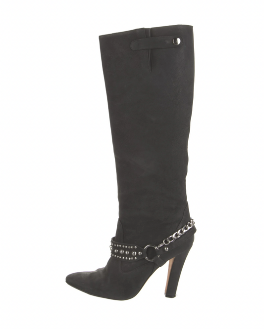 Manolo Blahnik Suede Chain Boots