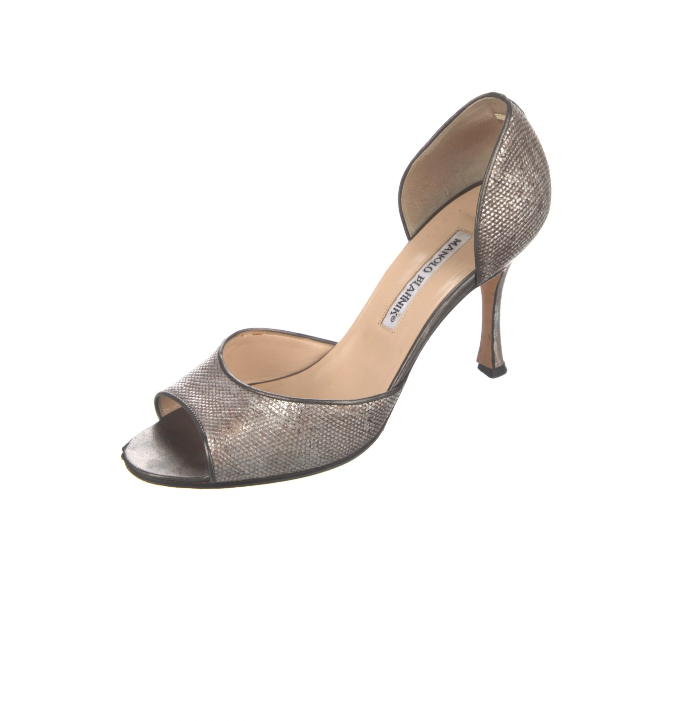 Silver Manolo Blahnik Peep Toe Heels