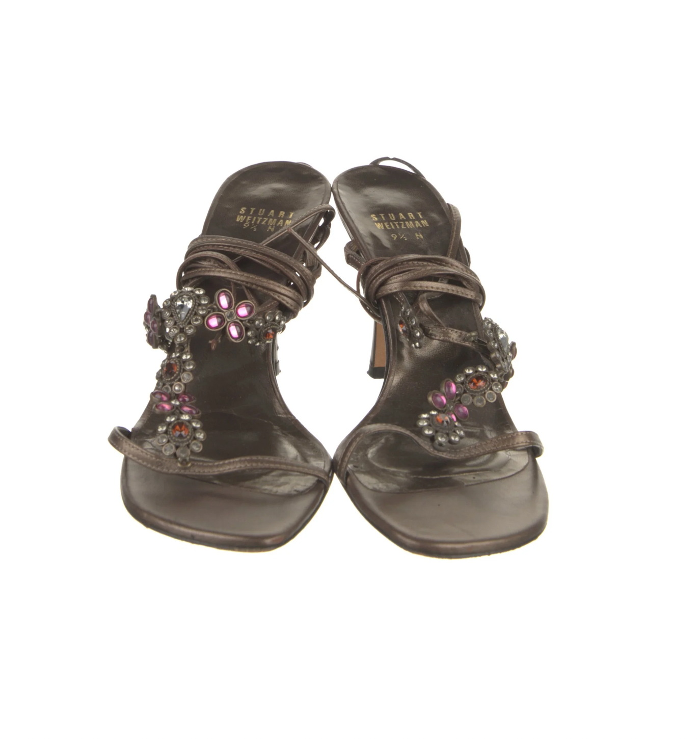 Stuart Weitzman Leather Floral Embellished Sandals