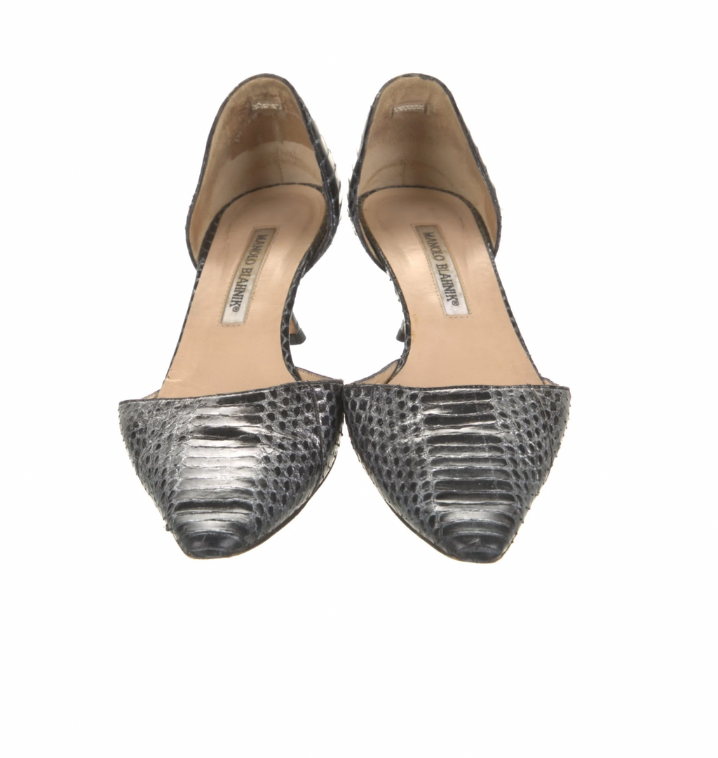 Manolo Blahnik Python Animal Print Kitten Heels