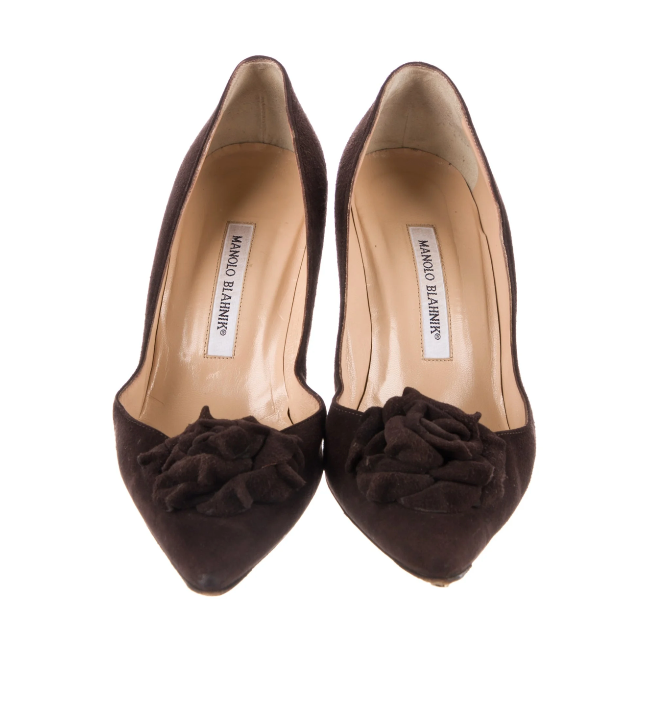 Manolo Blahnik Brown Floral Suede Pumps