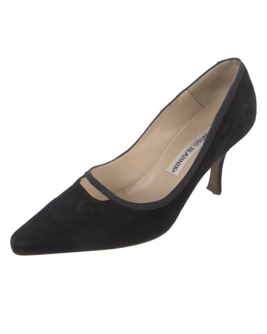 Manolo Blahnik Suede Cutout Accent Pumps