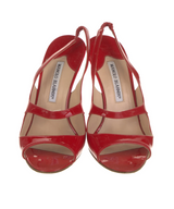 Manolo Blahnik Red Patent Leather Slingbacks
